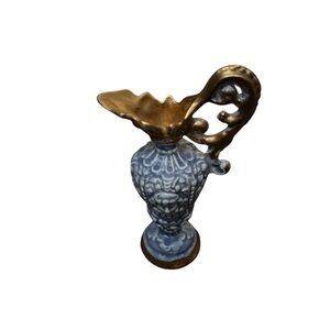 VINTAGE 1940s GOLDRA E. Palestine Blue Ceramic Decorative Vase 5.75"